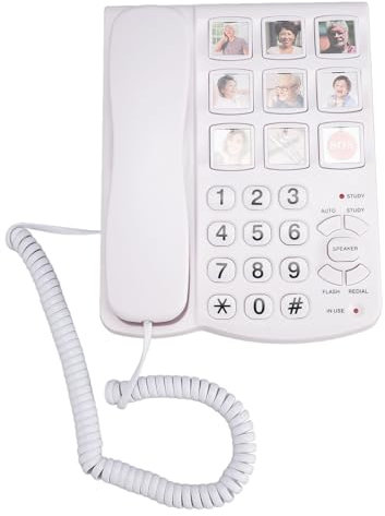Großtastentelefon für Senioren, Schnurgebundenes Festnetztelefon, Zielwahl mit 9 Bildern, Lautem Rufton, SOS-Wählfernbedienung, für Sehbehinderte