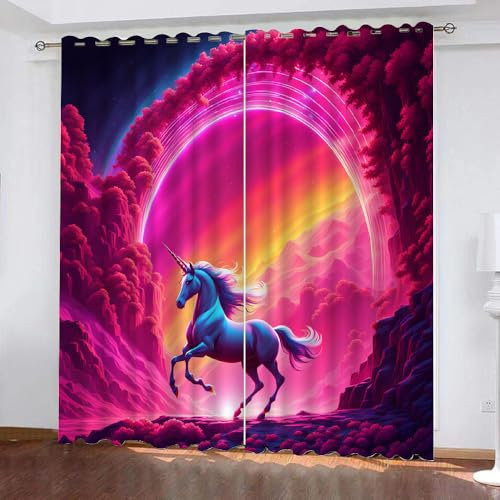 Gardinen Tiere Motiv Galaxy Einhorn Pferd 2 Stück H 245Cm X B 140Cm,Vorhang Blickdicht Ösen Kurz,Verdunklungsvorhänge Kinderzimmer Mädchen Jungen,Kinder Vorhang Verdunkelung Für Schlafzimmer,A24