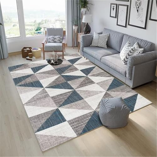 RUGMRZ Kinderteppiche 90x180CM Teppich arbeitszimmer Grau Blau Modernes Geometrisches Muster Stilvoller Langlebiger Restaurantteppich
