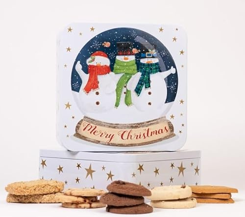 Farmhouse Luxury Finest | Merry Christmas | Snowman Biscuits Snowglobe Traditional Embossed TIN 400G, Perfect Christmas Gifting for Mothers day, Fathers Day, Anniversary, All Occassions (1 Tin)
