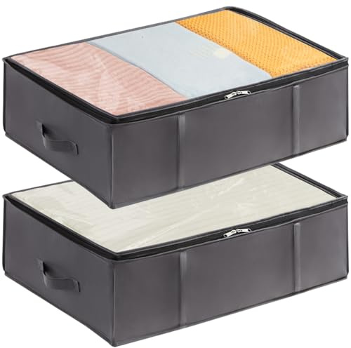 Lifewit 2 Piezas 40L Bolsas para Guardar Ropa Bajo la Cama, Cajas Almacenaje para Mantas, Gran Capacidad con Asas Reforzadas, Organizador Armario para Mantas, Hojas, Gris