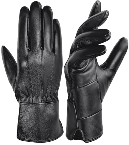 Harssidanzar Guanti da donna in pelle di pecora inverno caldo morbido foderato SL025EU,Nero,Taglia XXL