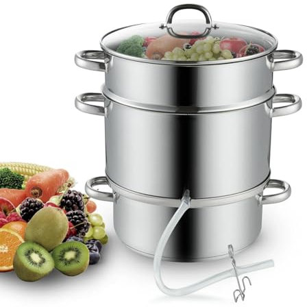 WXFKLDJ Estrattore di Succo A Vapore da 11 Litri in Acciaio Inox Multi-Pentola per Frutta E Verdura per Preparare Gelatine E Salse, con Coperchio in Vetro, Morsetto, Tubo Flessibile da 2 Pezzi