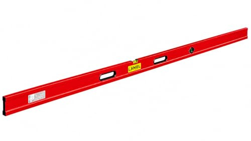 LAMEL Niveau règle 250 cm avec bulles et 2 poignées en aluminium rouge, profil renforcé.