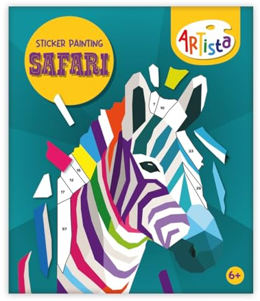 ARTISTA 9342966 Sticker-Painting-Buch Safari, Stickern-nach-Zahlen, 6 Motivvorlagen inkl. Aufkleber, Mosaik Stickerbuch, Bastelset für Kinder ab 6 Jahren