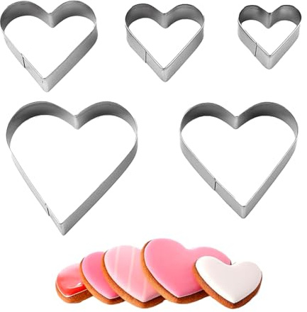 5 PCS Heart Shaped Cookie Cutter,Heart Shaped Cutters for Baking,Stainless Steel Pastry Cutters,Cake Molds for Fathers Day Mothers Day Valentine's Day Birthday Christmas