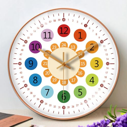 Orologio da parete per bambini senza ticchettio: 20 cm, orologio da parete per bambini, per cameretta dei bambini, per camera dei bambini, cucina, soggiorno, camera da letto, ufficio, oro