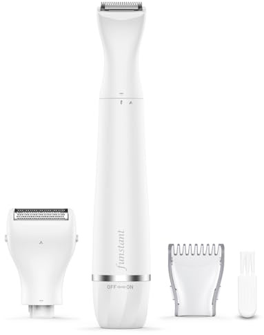 Funstant Tondeuse Intime Femme Rechargeable 2 en 1, Rasoir Bikini pour Maillot et Pubis, Tête de Précision et Grille de Finition, USB-C, Sans Fil, Utilisation à Sec, Soin Doux des Zones Sensibles