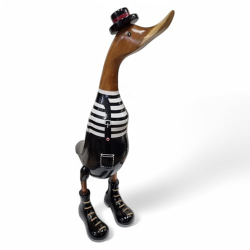 Kinaree Dekorativ anka av bambuträ – handsnidad och målad – pantomime gatukonstnär i flera storlekar – rolig träfigur som gåva eller trädgårdsdekoration (S: 28 x 9 x 14 cm)