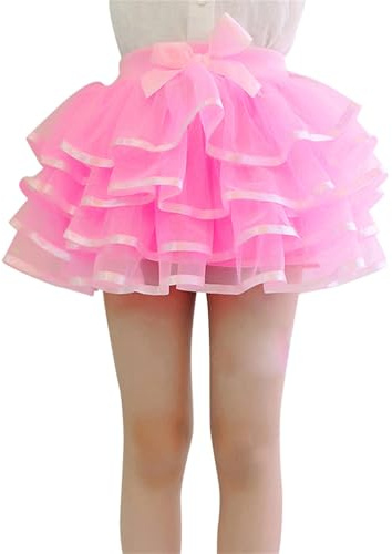 2025 Falda tutú para niños pequeños, tul sólido, falda escalonada, falda de fiesta de princesa, falda de capa para niñas pequeñas de 1 a 10 años, pantalones cortos profesionales para niños, Rosa., 5-6