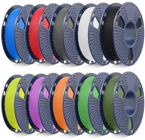 SUNLU Paket med 10 färger, matt PLA-filament, 1,75 mm, matt PLA-filament för 3D-skrivare, 250 g/spole, totalt 2,5 kg, svart + vit + grå + röd + blå + grön + fluorescerande gul + orange + lila +