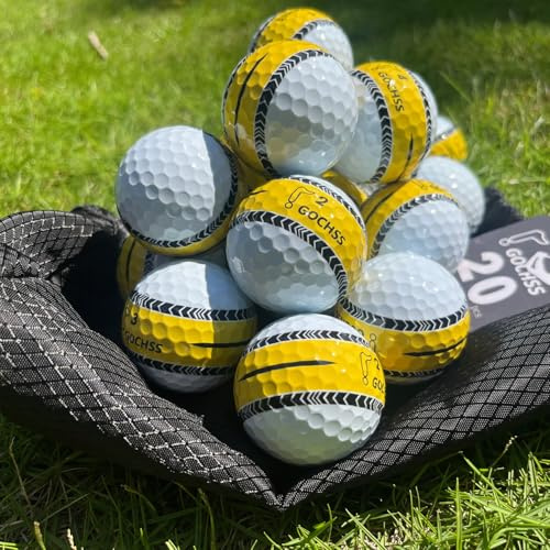 GOCHSS 2-lagige Surlyn-Golfbälle mit Ziellinie，332 Dimples, geringer Spin, Weite über 27 Meter, langlebige Golfbälle für Amateure, Junioren und Damen – 20er-Pack