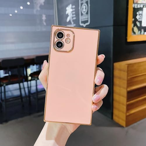 SSASMEU Coque Souple en Silicone galvanisée à Angle Droit pour iPhone 11, 12, 13, 14 Pro Max, XS, X, XR, Max, 7, 8 Plus, Mini, SE 2020, Rose