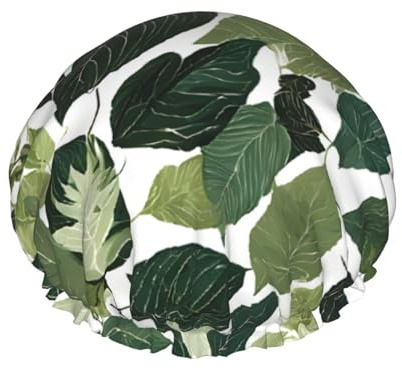 tropical leaves -Print Extra Large Waterproof Shower Cap-Double Layer Protection For Long/Curly Hair