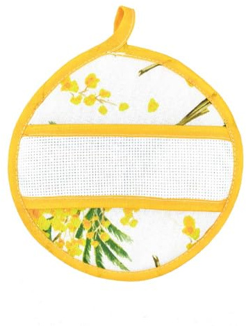 Presina ricamo - Primavera Estate - Presine da ricamo - Ideale Come Regalo e Decorazione da Tavolo - Made in Italy (MIMOSA, TONDA)