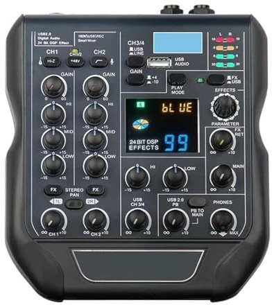 Mini Mixer Audio Bluetooth A 24 Bit, 99 Effetti, Frequenza Di Campionamento 192 KHz, Con Registrazione USB E Alimentazione Phantom 48 V.