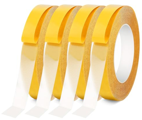 4 Stück Doppelseitiges Klebeband Extra Stark, 2cm × 10m Doppelseitiges Gewebeklebeband, Starkes Bügelband für Vorhänge, Teppich, Mode Kleid, Gardinen Kürzen Ohne Nähen Ablösbar und Rückstandsfrei