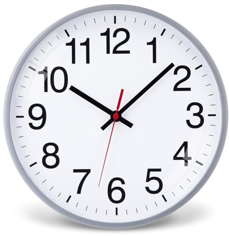 Epochic Wanduhr Ohne Tickgeräusche Uhr Wand Batteriebetrieben Silber 30cm | Moderne Lautlose Wanduhr, Groß Ziffern Einfach zu Lesen, Wanddekoration für Wohnzimmer Küche Schlafzimmer Büro