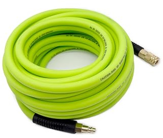 SYXQT Hybrid Air Hose 3/8-Inch x 50FT，300 PSI Heavy Duty, Lightweight, Kink Resistant, All-Weather Flexibility with 1/4-Inch Industrial Air Fittings and Bend Restrictors,Green