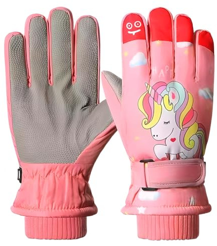 CARxlythic Guantes de Esquí para Niños, Guantes de Nieve Impermeables Invierno para Niñas Resistente al Viento, Guantes de Nieve Impermeables para Invierno, Niñas de 6 a 14 años