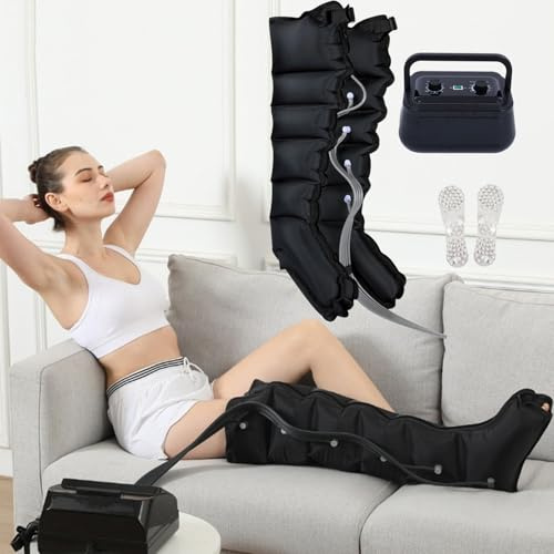 Massaggiatore per drenaggio linfatico, stivali per terapia a compressione ad aria per gambe, braccia e vita, pressoterapia a 6 camere per la circolazione e il sollievo dal dolore