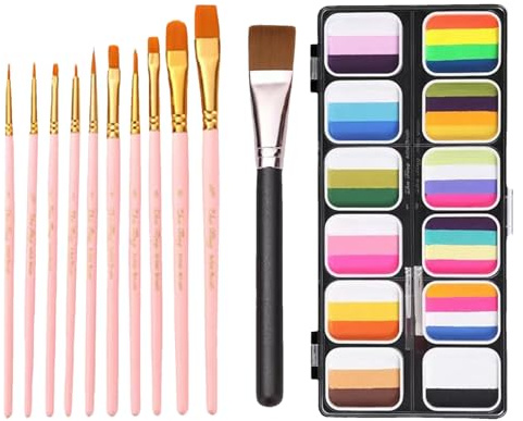 928 / 5,000 Kit De Pintura Facial íris - 12 Colores | Pintura Profesional | Para Rostro Y Cuerpo | Paleta Lavable Para Maquillaje Corporal, Disfraces, Festivales, , Teatro, Hombres, Mujeres