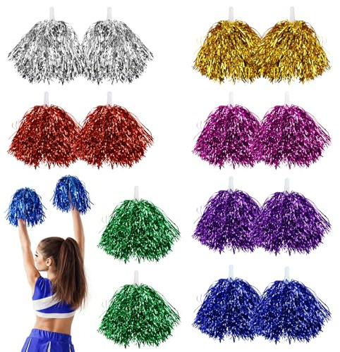 LPZMPZ 14 unidades de pompones de animadora, pompones de animadora con asas en 7 colores, para eventos deportivos, juegos de pelota, bailes, fiesta nocturna, fiestas de carnaval Utilizados