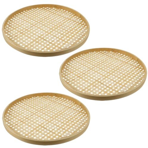 Garneck Lot de 3 Tamis en Bambou Tressé Naturel 18 Cm, Passoires Ménagères Multifonctionnelles Cuisine, Stockage de Légumes et Collations, Panier à Tamis Pratique et Léger, Usage