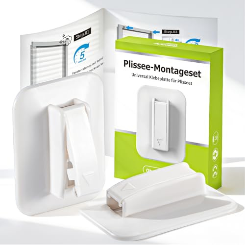 Ancable 8 Stück Klebeplatten mit Spannschuh für Plissee Montage ohne Bohren - Hochfeste Klebestreifen Selbstklebend Anti-Drop für Kunststoff PVC Alu Fensterrahmen, inkl. Reinigungstuch