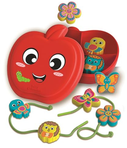 Clementoni Baby Happy Apple & Friends, Gioco Montessori da Infilare, attività Educativa Bambini 18+ Mesi, Stimola Manualità Fine e Logica, con 8 Personaggi, Made in Italy, 17600