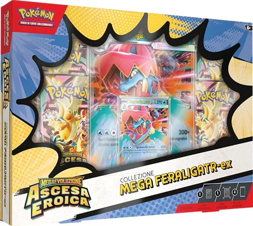 Pokémon: colección Mega Feraligatr-ex de la expansión Megaevolución - Ascenso Heroico del Juego de Cartas Coleccionables Pokémon (una Tarjeta Promocional holográfica, una Tarjeta lenticular Gigante y