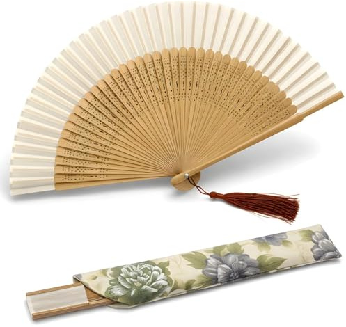 Gemejutor Faltbarer Bambus Handfächer Für Frauen, Tragbarer Weißer Fächer Mit Quaste & Aufbewahrungstasche, Ideal Für Sommer, Festivals, Kirche, Tanzen & Hochzeiten