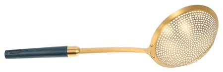 MOBUTOFU Colador Skimmer de Cocina Acero Inoxidable Pequeño Mango Ergonómico Dorado y Color Verde Oscuro para Freír, Espumadera Práctica para Hogar y Restaurante