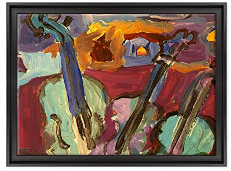 Bild auf Leinwand Canvas – Gerahmt – fertig zum Aufhängen – Musik Jazz Sax Bass Geige Kontrabass – Illustration Position Effekt Öl Gemälde Dimensione: 50x70cm C - Colore Nero Contemporaneo