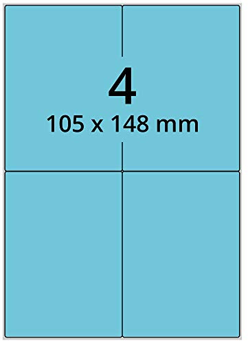 Laser-Etiketten auf A4 Bogen, blau - 105 x 148 mm - 400 Papier Aufkleber auf 100 Blatt, selbstklebende Universal Klebeetiketten