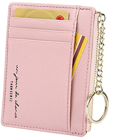 Damen 8 Karten Schmal Minimalistischer Kartenhalter Hüllen Kartenetui Portemonnaie Schlüsselanhänger Front Tasche Geldbörse Mini Kreditkarten Etuis, Rosa
