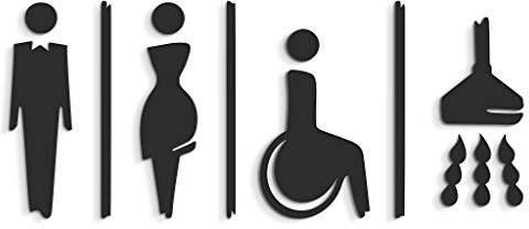 SIGNS - 15 cm Geprägt Dusche Schilder Selbstklebend Toilette türschild, Damen Herren wc schild Rollstuhlfahrer Behindert (4 Symbole Ihrer Wahl, Schwarz)