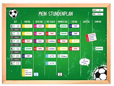 magnetischer Stundenplan Fussball grün mit 90 Magneten und Stift - abwischbar Wochenplaner Schule - ca. 40 x 30 cm