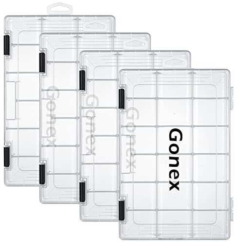 Gonex Köderboxen Angeln, Tackle Boxes 4 Stück, Transparente Kunststoff Angelbox mit Verstellbaren Trennwänden für Angelzubehör, Angelkoffer, 18 Gitter