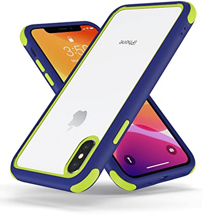 MobNano Ultra Hybrid Durchsichtig Hülle für iPhone X Hülle, iPhone XS Hülle, iPhone 10 Hülle Stoßfest Bumper Transparent Handyhülle Shockproof Fallschutz Silicone iPhone XS X Case - Blau/Gelbgrün