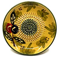 Kaladia - Plato de rallador de cerámica, ideal para jengibre, queso parmesano, etc. - Diseño: verde con aceitunas - Diámetro: 12 cm - Hecho a mano y pintado a mano - Fabricado en España