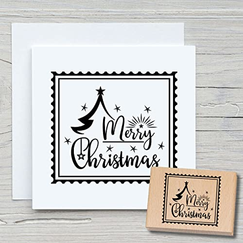 NEWSTAMPS Stempel Merry Christmas 04 Motivstempel aus Holz & Gummi zum Karten und Geschenke basteln, Holzstempel für Weihnachten, Weihnachtskarte, Advent, Scrapbook, Textilstempel, Deko, Freunde
