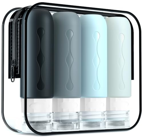 Gemice Botella de Viaje 4 Pack TSA aprobó la Botella de Viaje de Portátiles Silicona a Prueba de Fugas (90ml) para champús, lociones y artículos de tocador, FDA Certified BPA Free