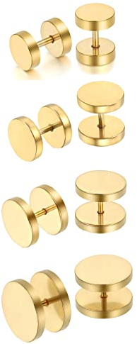 Flongo Männer Ohrstecker Frauen Ohrringe, 8~14mm Edelstahl Gestüt Stecker Ohrhänger Gold Polished Taper Fake Plug Tunnel Piercing Herren,Damen Set