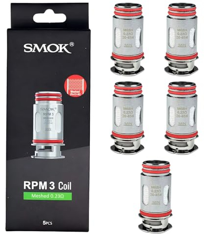 Smok RPM3 Meshed coil 0.23ohm (DL, 20-25W) Fit for SMOK Nord GT Kit/Nord 5 Kit/RPM 100 Kit/RPM 5 Kit/RPM 5 Pro Kit/RPM 85 Kit/RPM 85/100 Pods/Nord 5 Pods/RPM 5 Pods-5 pcs No nicotine