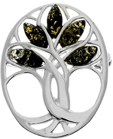 GL824 Broche arbre de vie en argent sterling 925 et ambre véritable de la Baltique, Argent sterling, Ambre