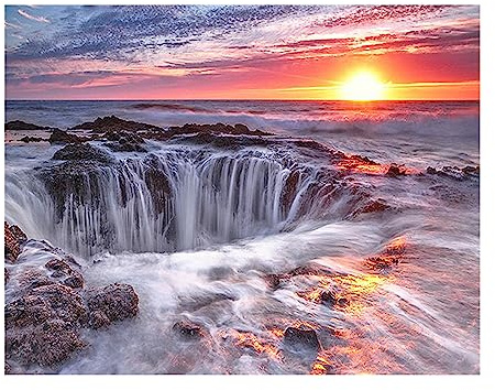 SHEGZHUC Diamond Painting Wasserfall 50x40 cm - Sonnenuntergang am Meer Landschaften und Natur