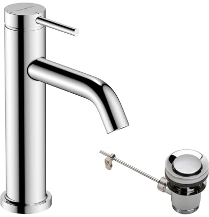 hansgrohe Tecturis S - Waschtischarmatur mit Zugstange, energiesparend (CoolStart), Wasserhahn Bad mit Auslauf Höhe 110mm, Mischbatterie Waschbecken wassersparend (EcoSmart+), Chrom