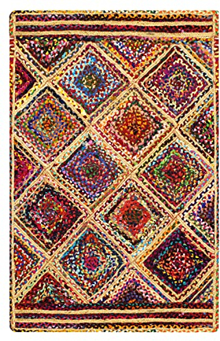 CASAVANI Collection Läufer-Teppich – 90 x 3 m, mehrfarbig, geflochten, Chindi-Baumwolle, Jute-Teppich, geometrischer Kelim-Teppich, für drinnen und draußen, Flachgewebe-Teppiche für Schlafzimmer,