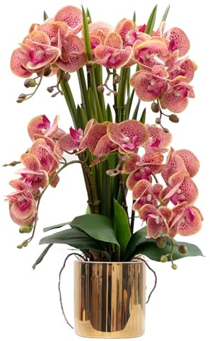 CXGS Künstliche Orchideen, Real Touch-Qualität, Kunstorchideen in Keramikvase, 53 cm, künstliche Phalaenopsis-Blume für Kunstblumenarrangement, Heim- und Innendekoration, Lila